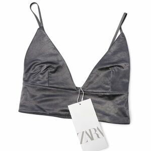 ZARA Metallic Charcoal V-Neck Bralette Size S NWT